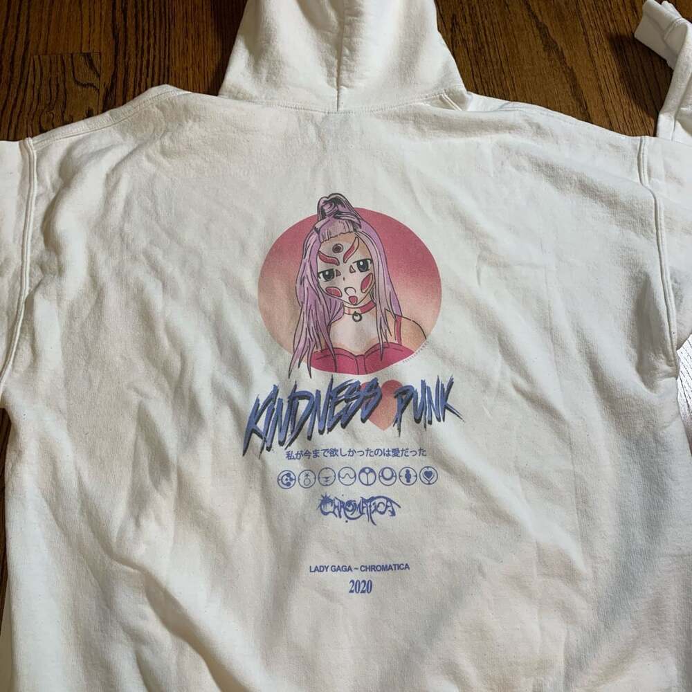 Lady Gaga Chromatica Kindness Punk Hoodie Size 2XL White Graphic